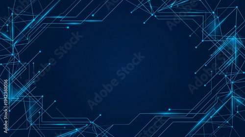 Cyber blue futuristic technology background frame with geometric network lines