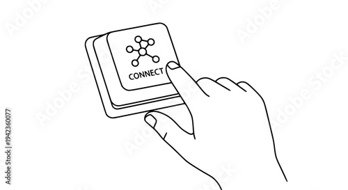 Hand pressing a 'connect' button featuring a network icon, symbolizing digital connection, social networking, and interaction in the modern era of communication, technology, and collaboration.