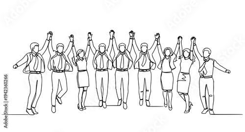 A minimalist line art illustration of a group of people celebrating together