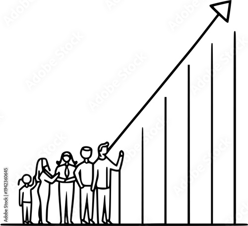 Business Team with Growth Chart Line Vector Icon