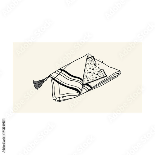 Elegant striped and patterned towels with tassel on cream background