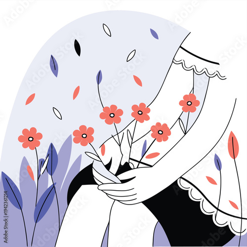 vector illustration of a girl with flowers