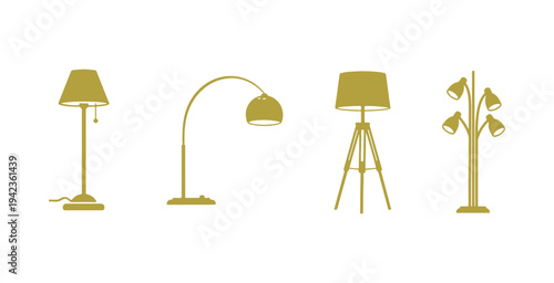 Floor lamp icon pack of four, modern design elements for digital and print projects.