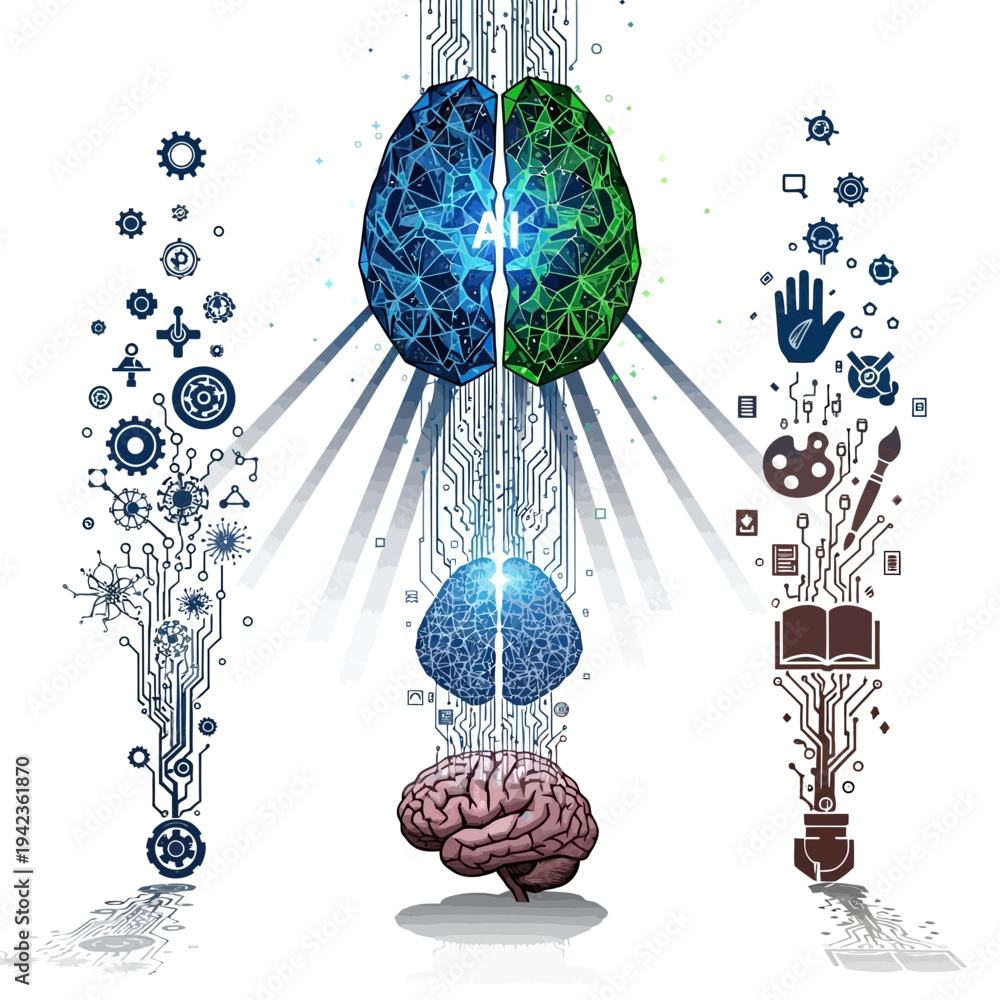 Obraz premium AI Brain Integrating Technology and Creativity Through Innovation