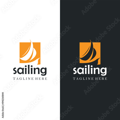 Fishing Sailboat Logo for business branding and illustration design template