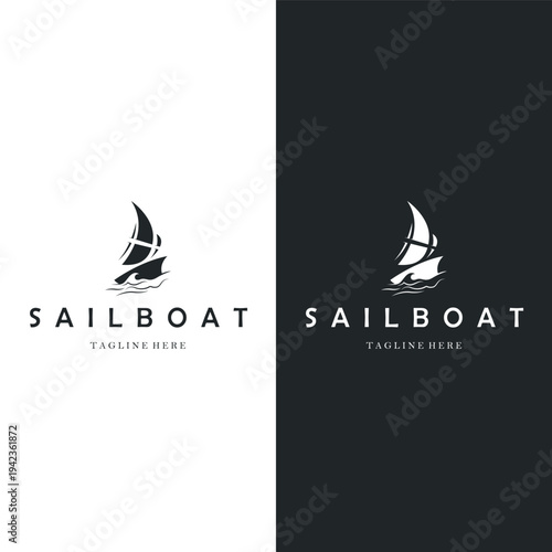 sailing logo, ocean boat, fishing, simple design and illustration concept template