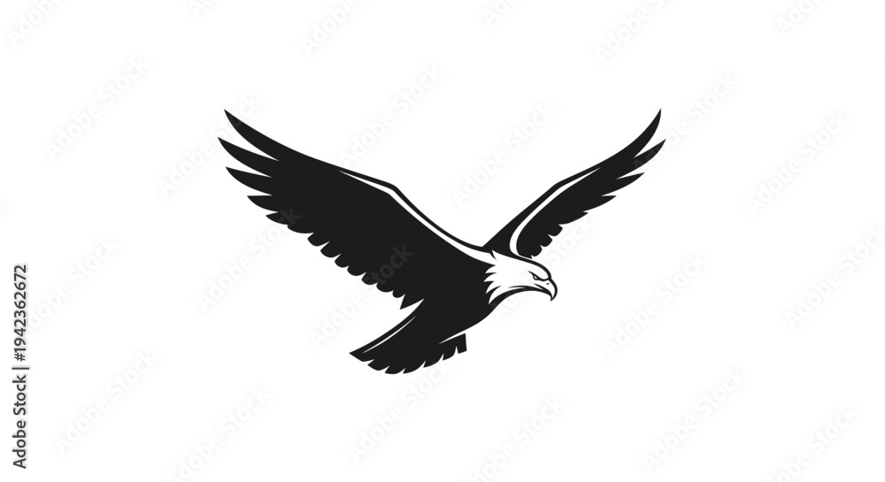 Obraz premium Flying eagle silhouette in the sky vector illustration of bird in flight representing freedom and wildlife nature