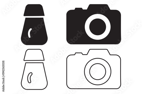Black and white icons depicting vintage cameras and associated accessories