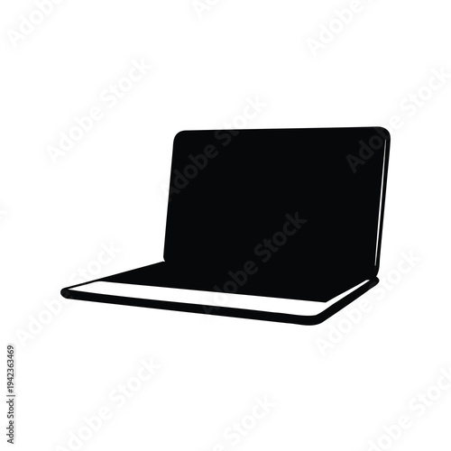 Simple black and white silhouette of laptop computer technology device