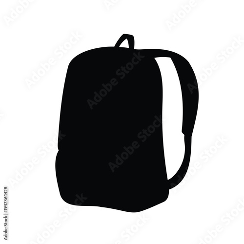 Silhouette of a black backpack with a carrying handle and shoulder straps