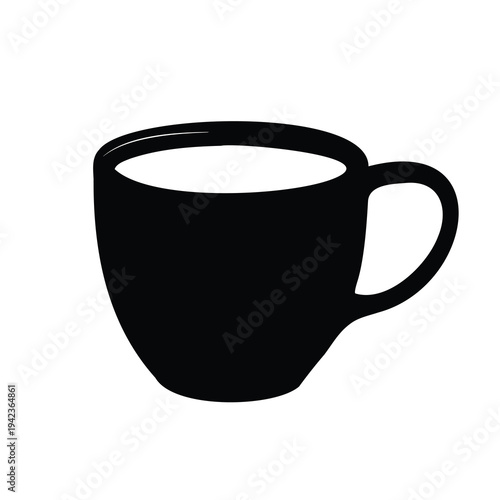Black and White Silhouette Illustration of a Full Coffee Cup with Handle