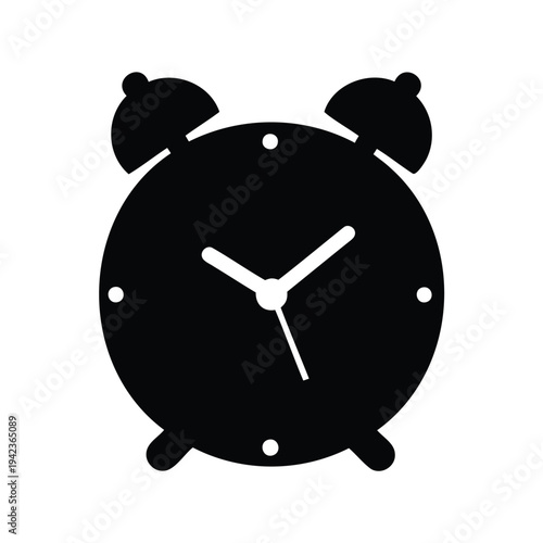 Black and white alarm clock illustration, a classic timekeeping symbol