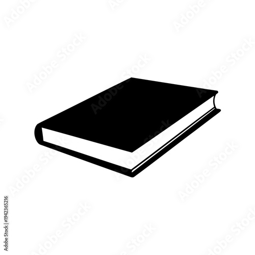 Simple stylized illustration of a black covered book with white pages