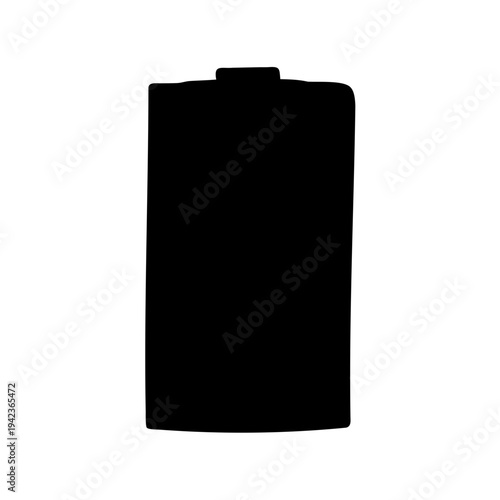 Silhouette of a Rectangular Battery with Top Contacts Isolated on White Background