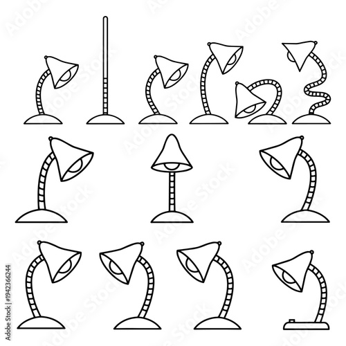 Modern Table Lamp Silhouette Collection - Interior Lighting and Desk Decor Vectors