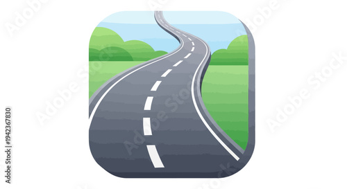 A winding asphalt highway stretches toward the horizon as a metaphorical path of success and journey into the future where the road meets the sky and the sea