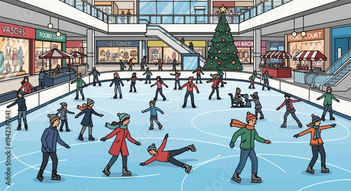 A busy crowd of people in business attire walks along an urban city street surrounded by modern architecture during a cold winter day