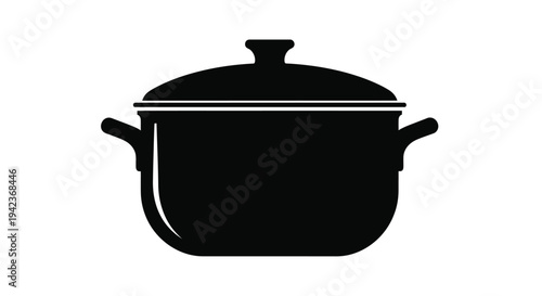 Simple black silhouette of a cooking pot with a lid and handles