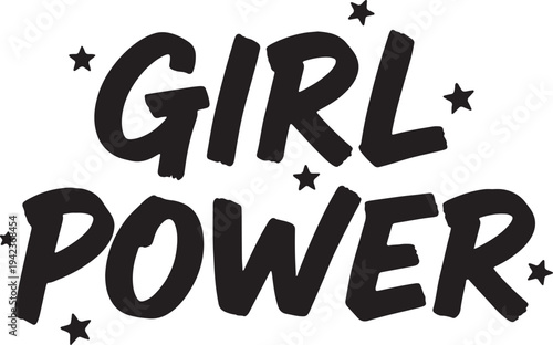 Girl Power handwritten lettering with stars for female empowerment and feminist movements