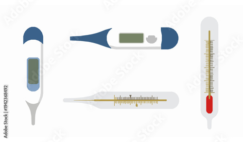 Digital and mercury thermometer body temperature medical vector