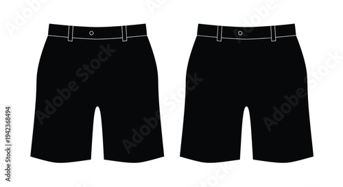 Two pairs of black shorts displayed against a white background