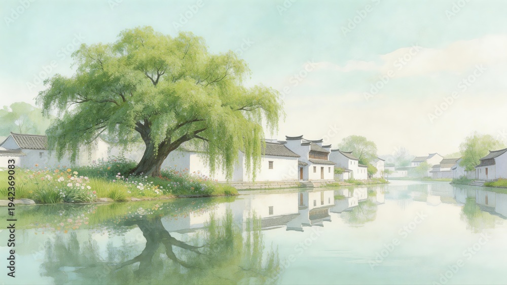 Fototapeta premium The tranquil scenery of ancient villages in water towns