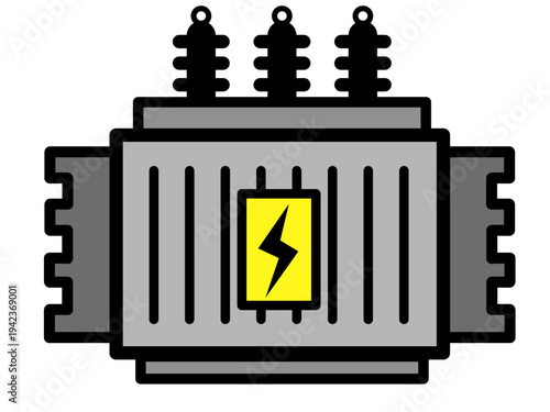 High voltage power transformer electrical substation equipment icon for industrial energy distribution and electricity supply infrastructure