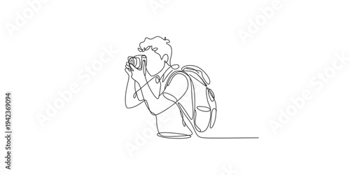 Man taking a photo with a camera and backpack on person photographer tourist