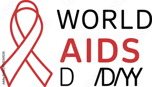 World AIDS Day red ribbon symbol, HIV awareness support illustration, global health campaign concept for prevention education solidarity