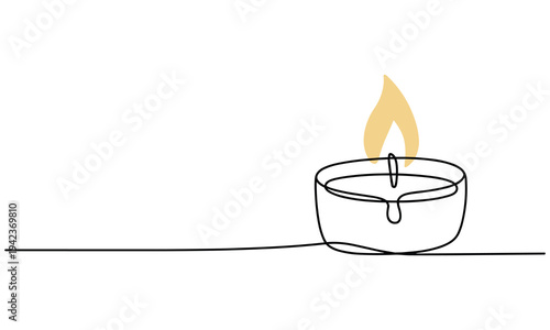 Simple line drawing of a candle with a flame providing a sense of calm and relaxation in a minimalist setting with a white background.