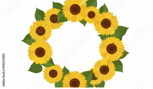 Sunflower Floral Wreath Border Vector Illustration with Bright Summer Flowers