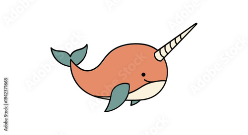 Cartoon Narwhal with Big Smile.