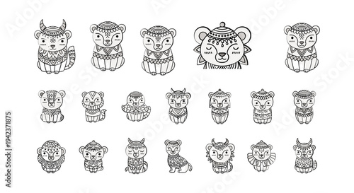 Collection of cartoon animal face drawings.