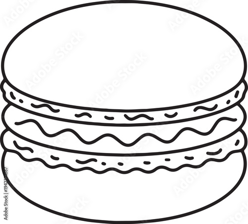Sweet french macaron outline drawing for bakery dessert shop and cafe menu