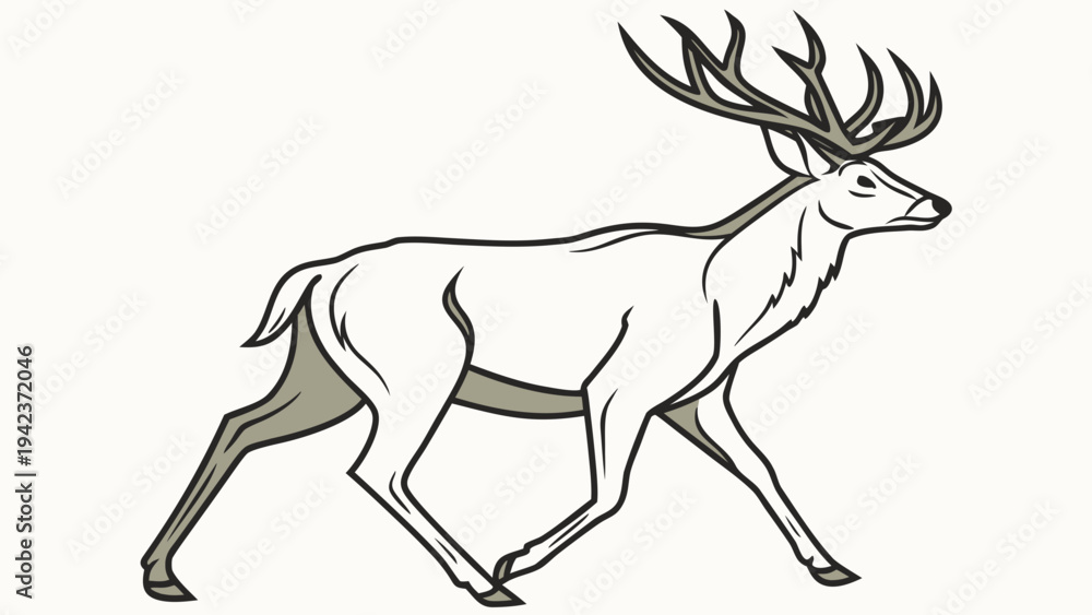 Fototapeta premium Elegant Deer Flat Vector Illustration with Antlers