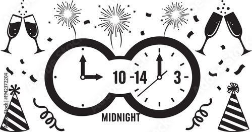 New Year's Eve Celebration with Clocks at Midnight Hour