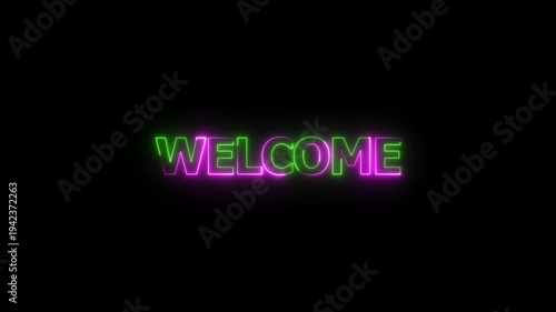 Glowing Green Perple Neon W E L C O M E Text Animation Black Background