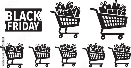 Black Friday shopping carts filled with gifts and presents
