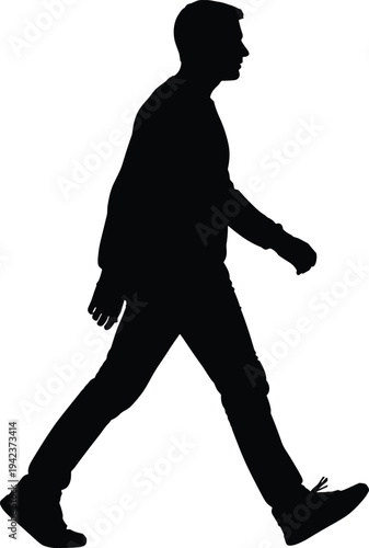 Man walking silhouette side view casual male pedestrian stride isolated black vector illustration people movement concept