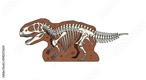 Dinosaur skeleton fossil in earth, prehistoric illustration