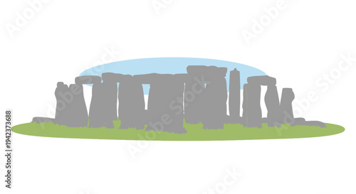 Stonehenge monument illustration, ancient stone circle on green grass under sky