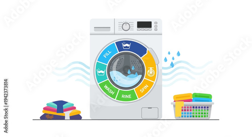 Modern Washing Machine with Laundry Cycle Options and Clean Clothes