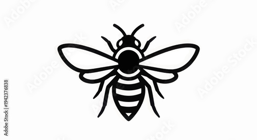 Black and White Bee Illustration Isolated.