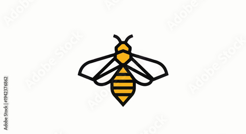 Bee Icon Illustration with Yellow Stripes.