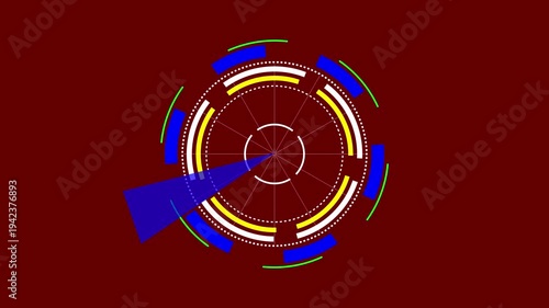 Futuristic HUD Radar Interface Circle Technology, HUD Interface target, radar direction scan for target, searching on black background.