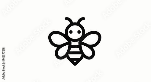 Simple Black Bee Icon with Stripes.