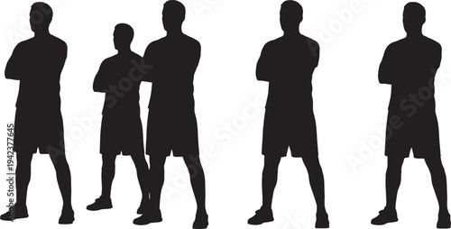 Black Solid Coach Arms Crossed Observing Silhouettes Set of Six on White Background
