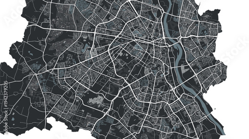 Minimalist Modern City Map Dark Mode Background for Urban Planning and Digital Navigation Concept Vector Style Illustration