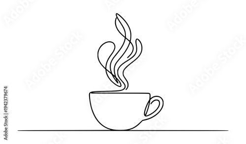 Minimal Continuous Line Coffee Cup With Rising Steam Vector