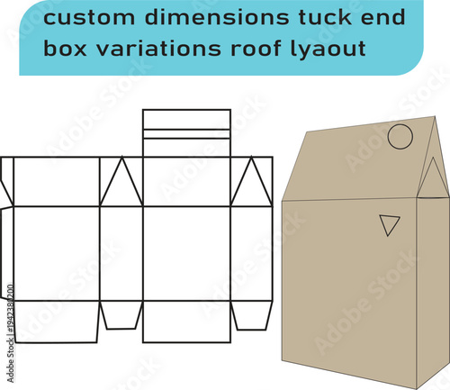 Custom Gable Box Dyeline Template with Gable Roof and Tuck End Variations for Product Packaging